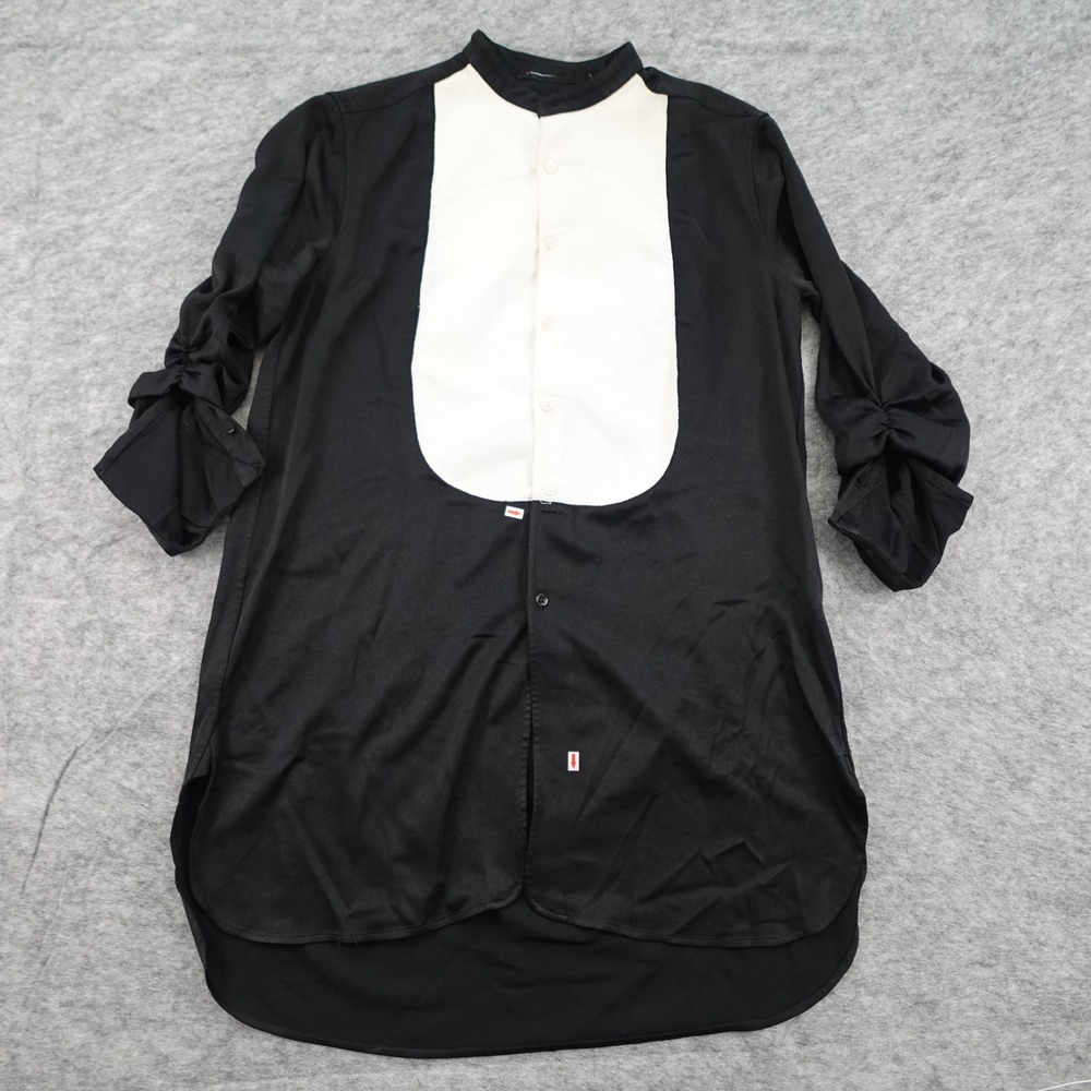 Polo Ralph Lauren Top Womens 2 Black‎ White Tuxedo Bib Tunic Roll Tab Sleeve